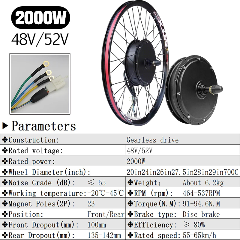 MTX39 48V/52V 2000W Front Rear - Gearless Hub Motor Conversion Kit 2000W With Display recension och pris