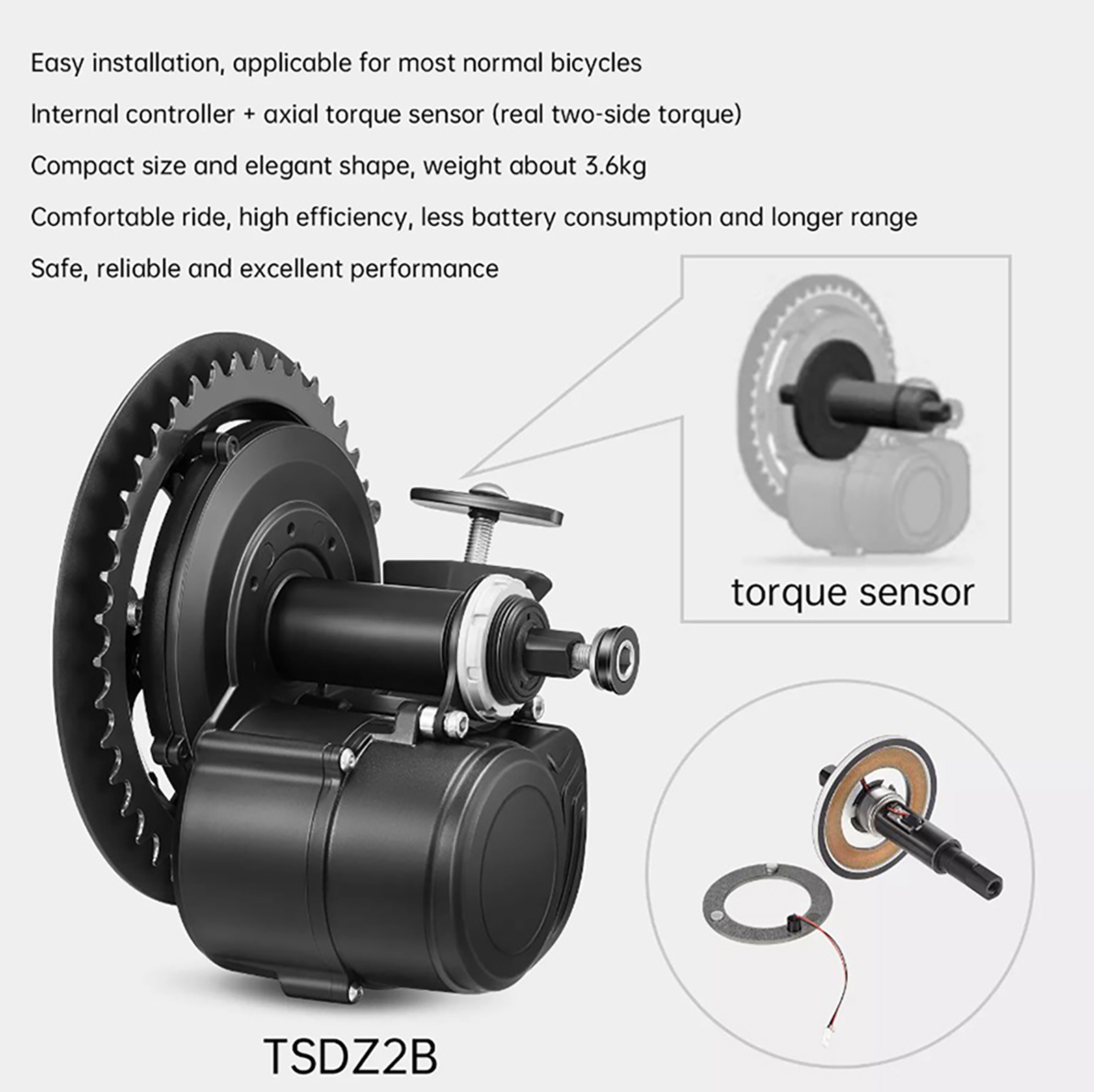 Tongsheng TSDZ2B BB 120mm 100m - Torque Sensor Mid Drive Motor Kit recension och pris
