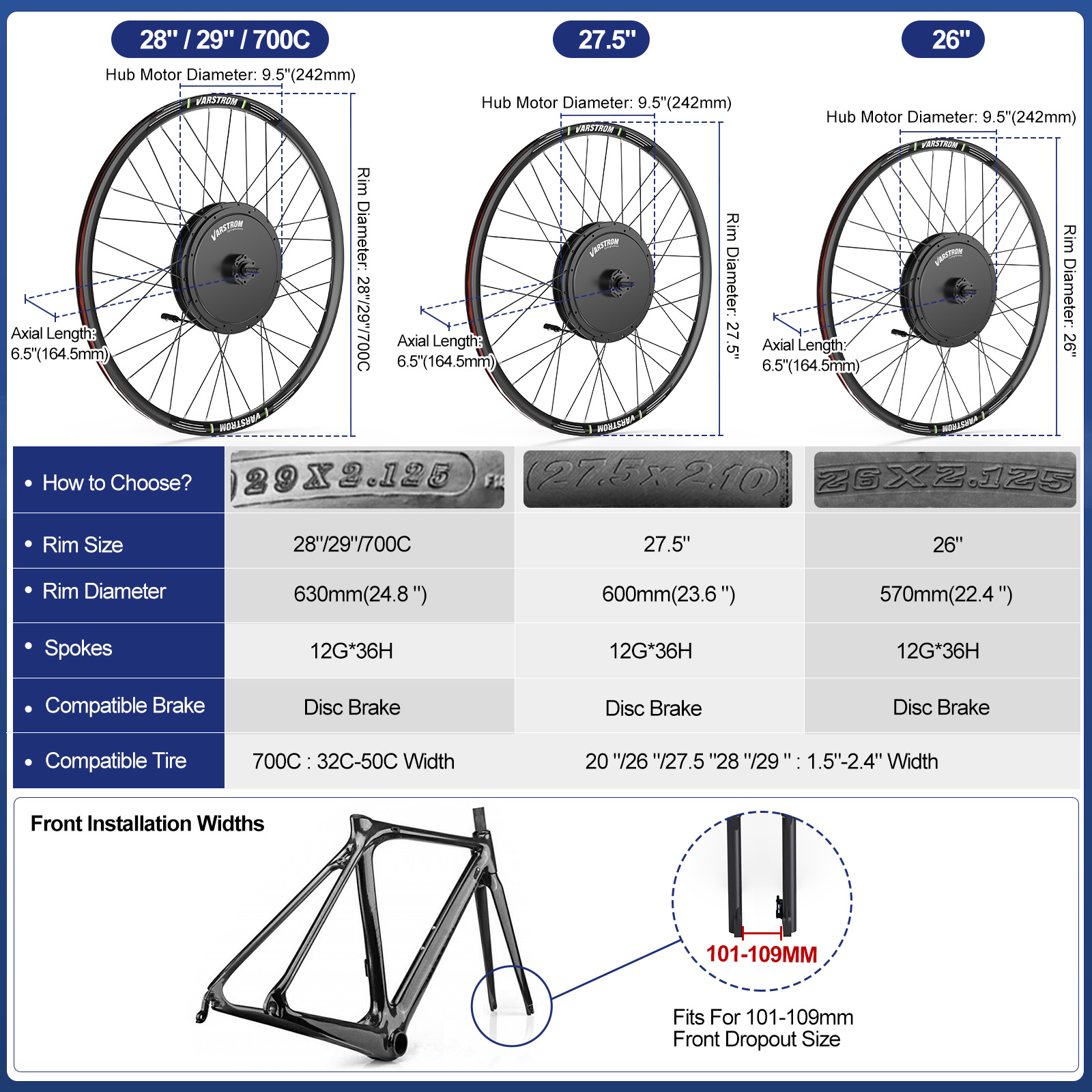 [US Stock] Varstrom 1000W 1500 - 48V 1500W Rear Hub Motor With Battery recension och pris